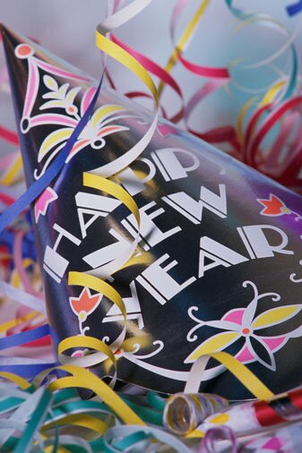 a "Happy New Year" party hat